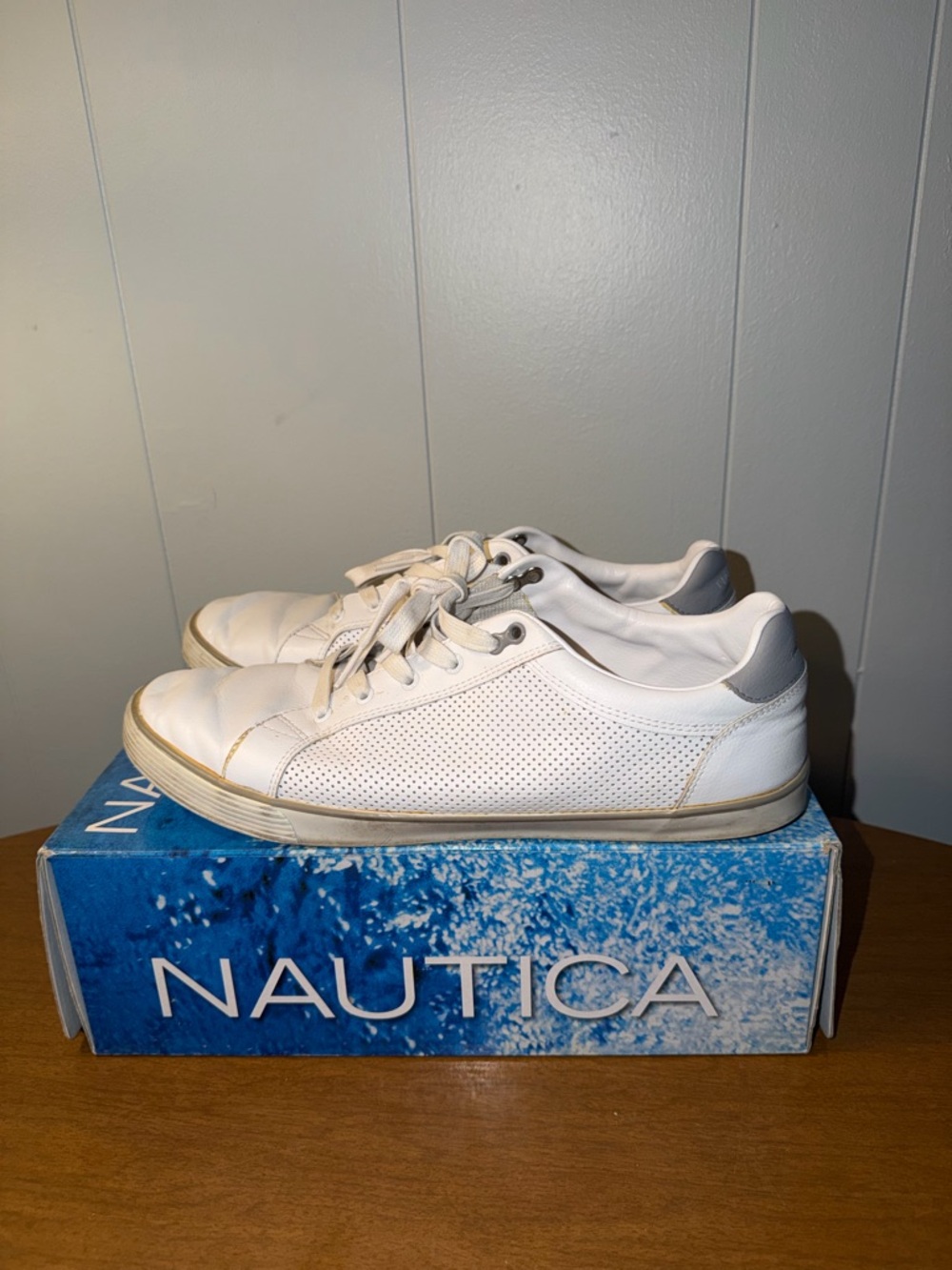 Nautica Men's White Low-Top Perforated Leather Sneakers